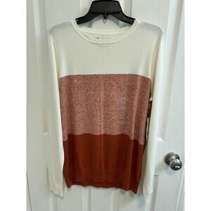Kim Rogers XL Pullover Sweater Rust Orange Ivory Colorblock 100% Cotton New​